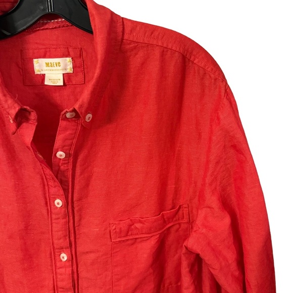 Athropologie Maeve Button down Linen blend Shirt Top Women's M Red Long Sleeve - Picture 2 of 10